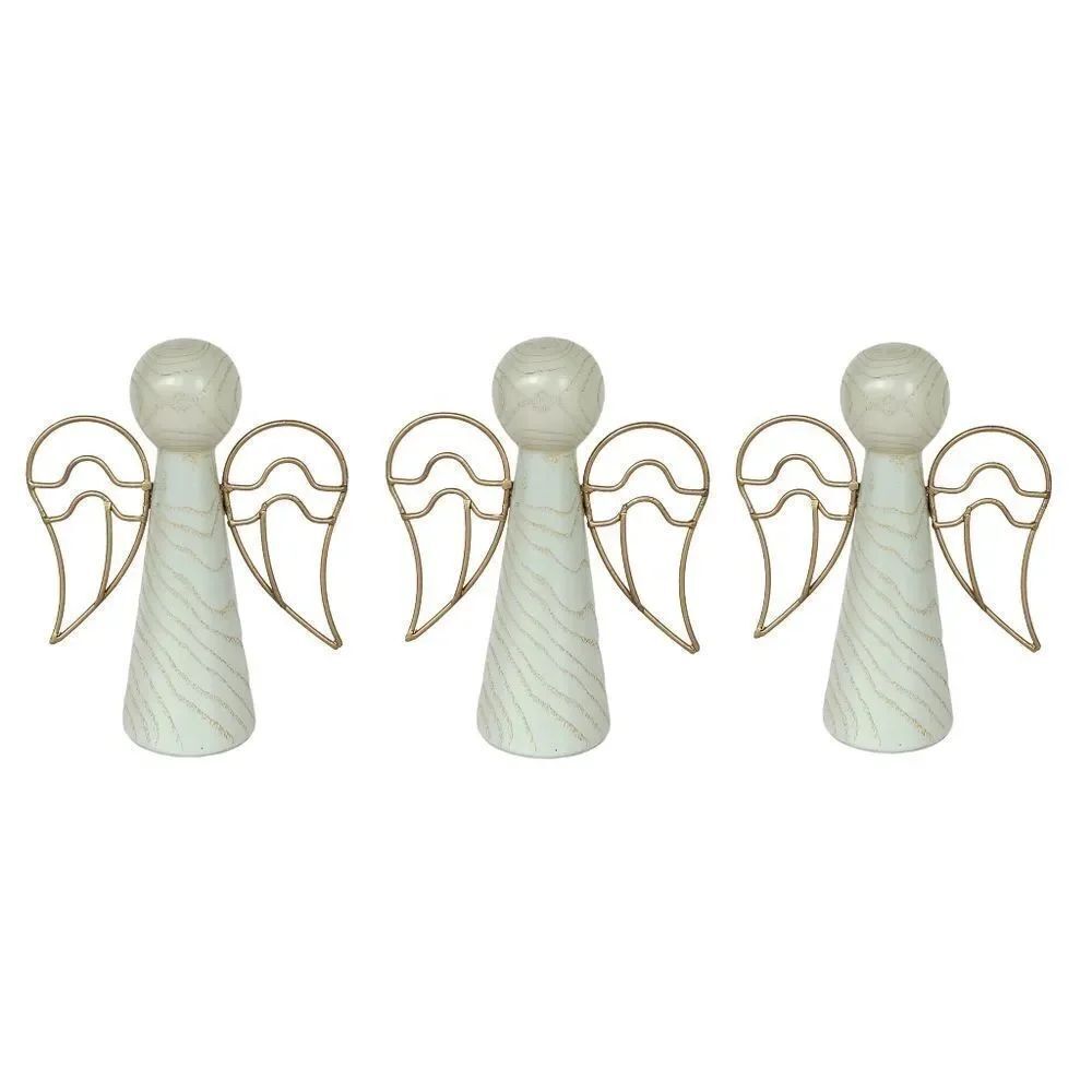 Lot of 3 Christmas DecorativeโWooden Angel Tabletop Decor for Indloor Use, 6 in